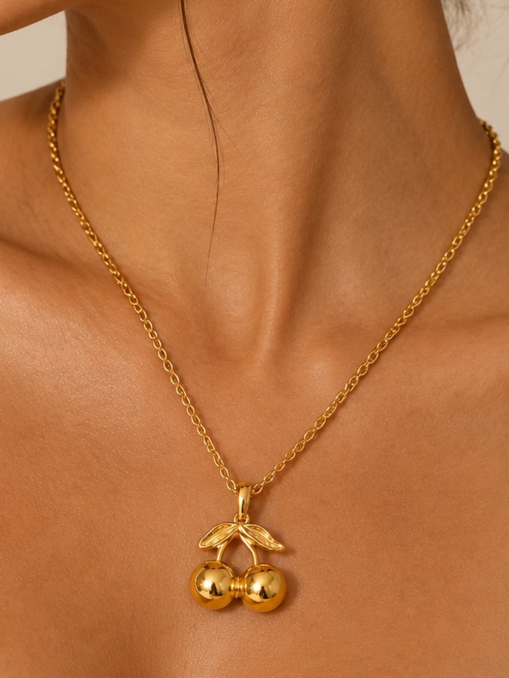 Cute Gold Cherry Pendant Necklace